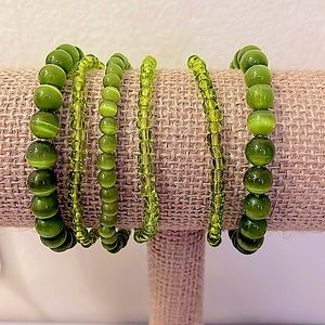 🍒 BOGO 🍒 Vintage Pearlescent Olive Green Cats Eye Bracelet set FIRM